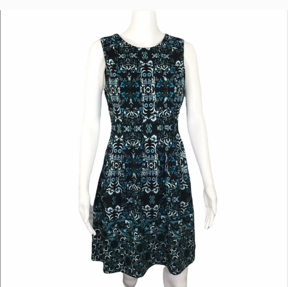 Vince Camuto black blue floral fit & flare dress